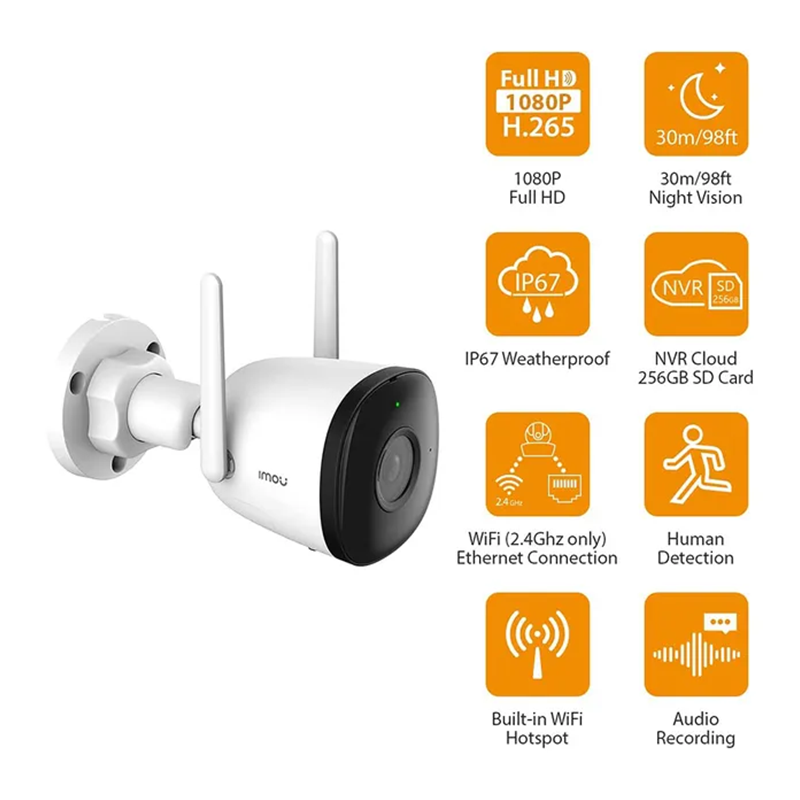 IMOU Smart Security Cam Outdoor Wi-Fi 2MP FHD 1080P Human Detection IPC-F22N - White